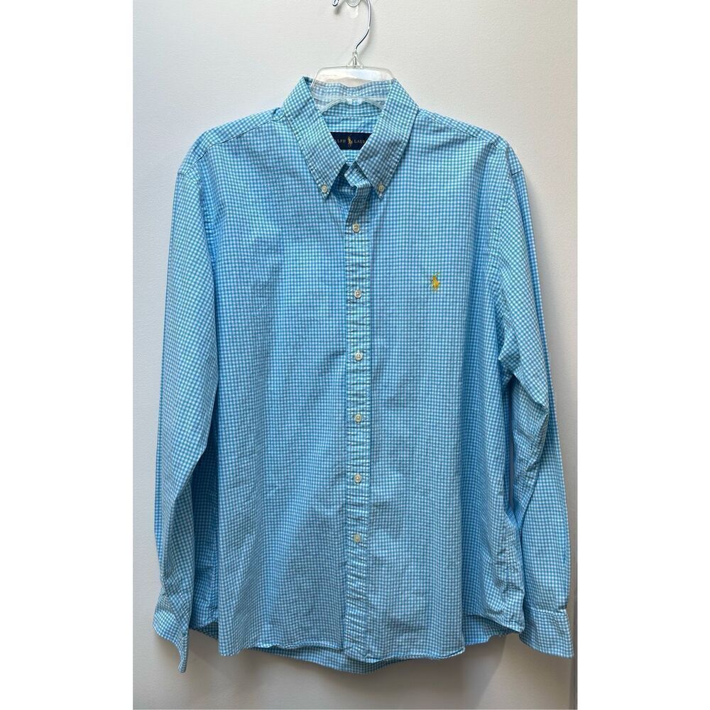 Ralph Lauren men’s blue white long sleeve shirt yellow horse size XL #15-1285